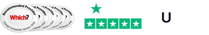The UK's most awarded energy supplier banner showing we've been Which? Recommended 5 years in a row, Excellent on Trustpilot and USwitch Supplier of the Year